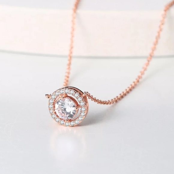 Sparkling Halo CZ Rose Gold Necklace - Picture 6 of 6